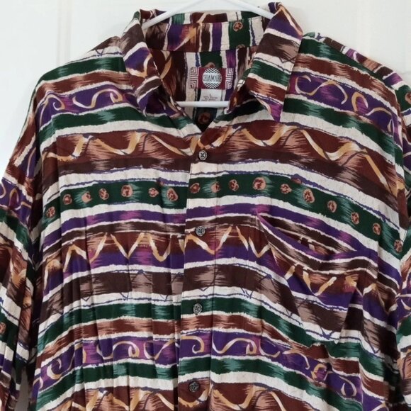 Chiamare Shirt Men's Size Lg Rayon Short Sleeve Button Up Multicolor Geometric - Picture 2 of 6